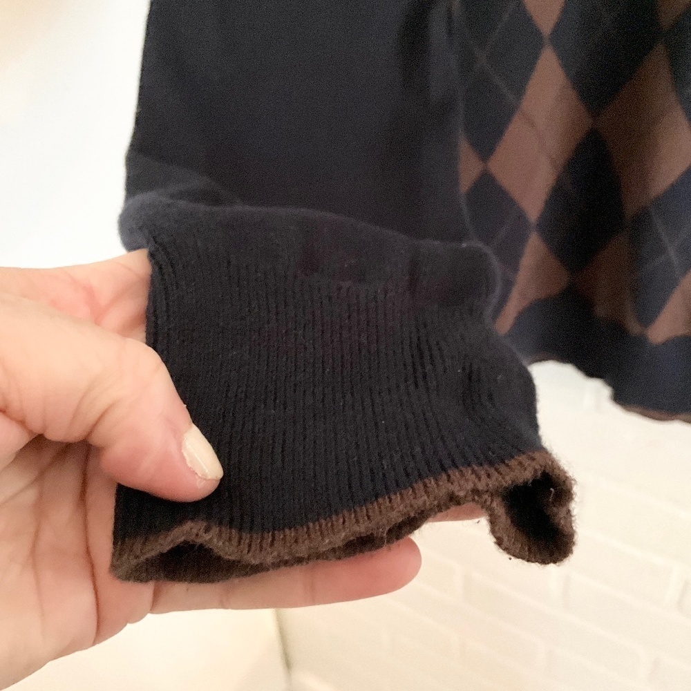 Hudson North Men/Unisex Knit Sweater Pima Cotton Argyle Navy/cream Old money S - Picture 4 of 8